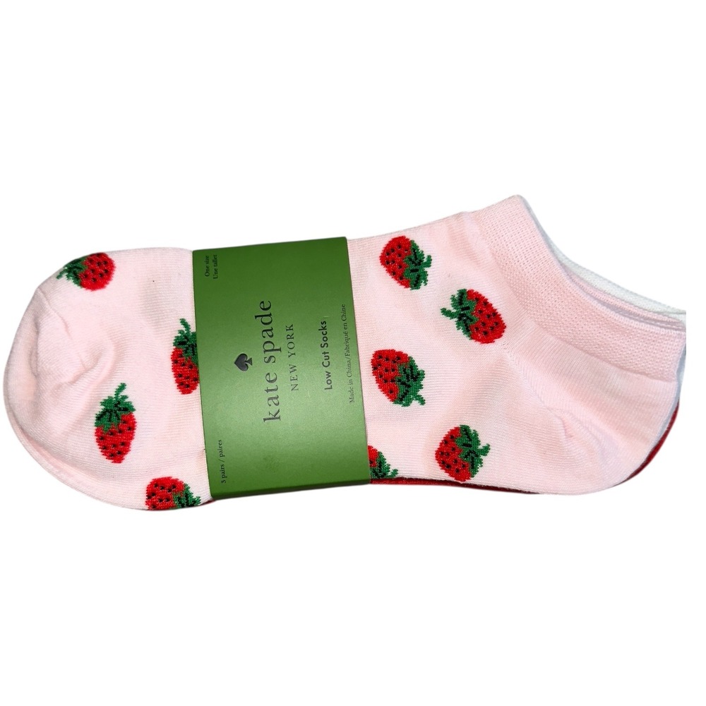 Kate‎ Spade Pink Strawberry Low Cut Socks 3 Pack Novelty Set New